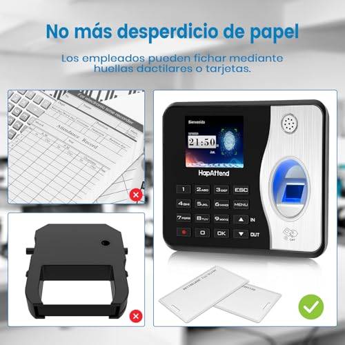 Opiniones HapAttend H3 Control horario empleados - Comparativa con papel y cinta de tinta